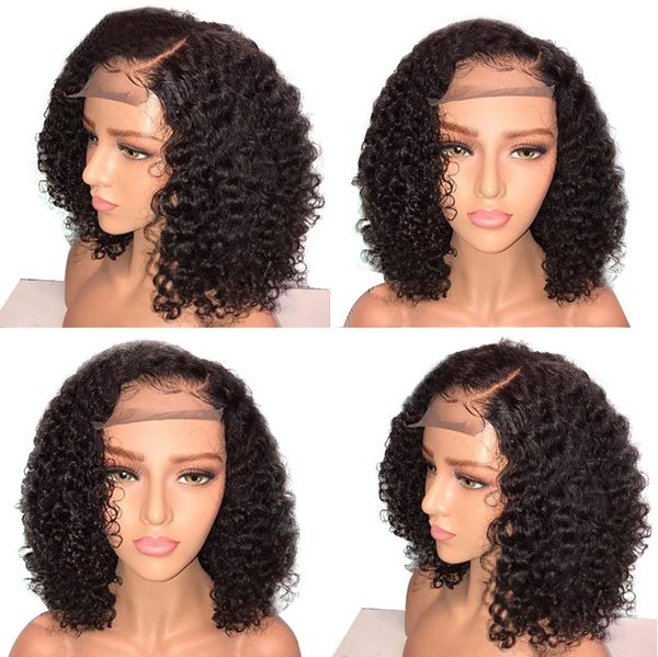 

malaysian jerry curly short bob lace front human hair wig pre plucked for black women glueless 13x4 deep wave frontal wig, Black;brown