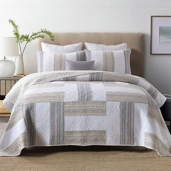 

yarn-dyed quilt set 3pcs cotton quilts patchwork bedspreads coverlet bed cover pillowcase king queen summer blanket1