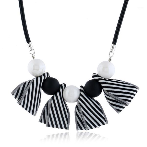 

fldz women necklace black and white beads & clothing fabric plaid pendant decoration necklace fashion jewelry women collar mujer1, Silver