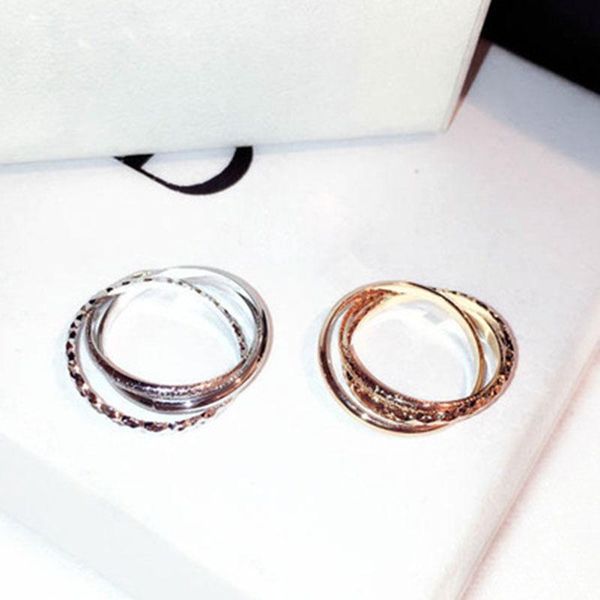 

band rings rose gold color ring setting zircon silver 3 laps women lady jewelry party gift