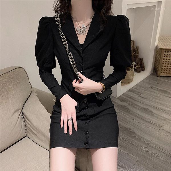 

women's suits & blazers v neck black puff sleeve elegant blazer women dress1, White;black
