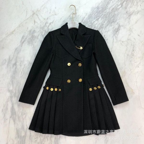 

blue home 2021 spring classic temperament suit collar big swing wool tweed dress nanyou high end women's wear, White