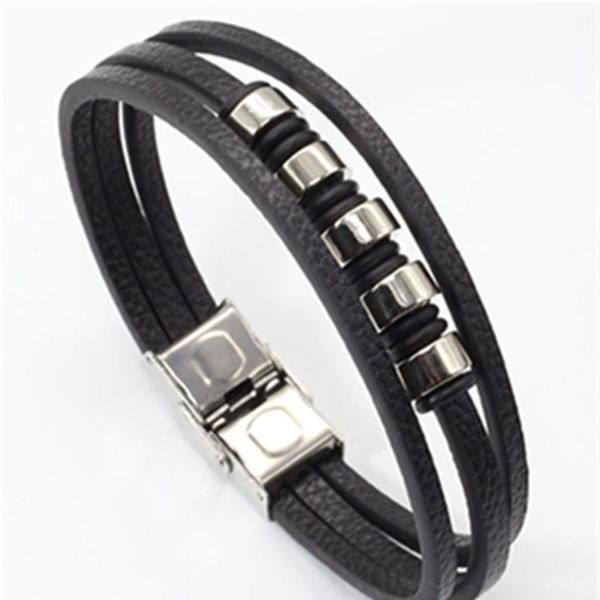 

stainless steel clasp black wristband retro handmade vintage leather men leather bracelets cuff bangle male party jewe qylnfc, Golden;silver