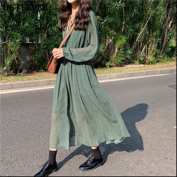 

vintage lace up polka dot women dress spring elastic waist female long dress 2021 spring summer a line vestidos femme, Black;gray