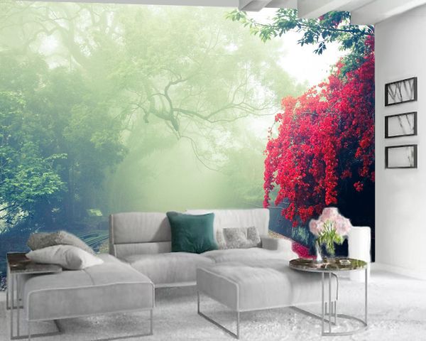 

3d обои гостиная 3d обои mural красный цветок мечта лесной romantic пейзаж современные украшения 3d обои