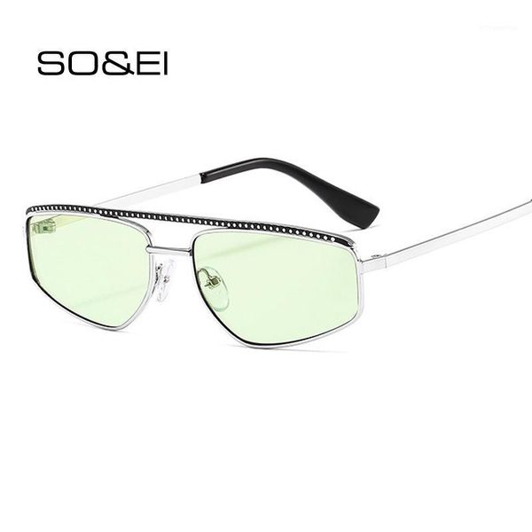 

so&ei vintage double bridges cat eye women sunglasses clear ocean lens eyewear fashion men metal frame rivets sun glasses shades1, White;black