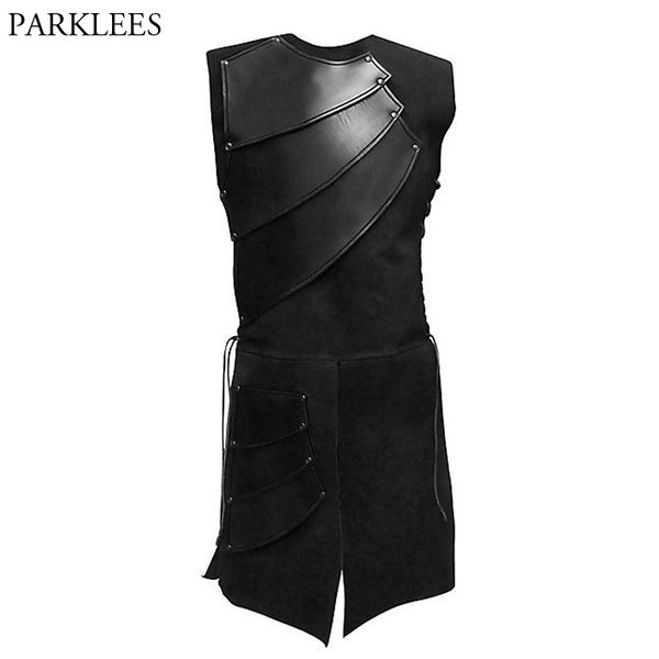 Mens Punk Rock Steampunk Gilet lungo Marca Patchwork Front Split Medievale Cosplay Gilet Uomo Gothic Chalecos Para Hombre 201106