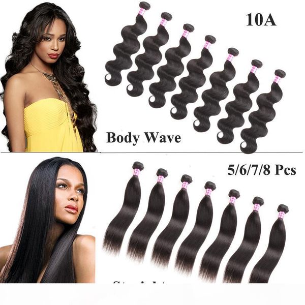 

grade 10a unprocessed remy human hair weaves peruvian brazilian body wave and straight human hair extensions natural color 5 6 7 8 bundles, Black;brown
