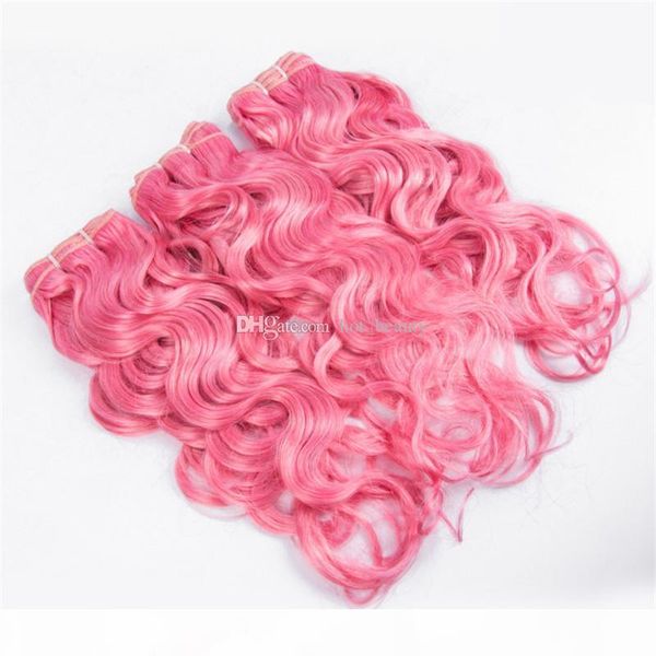 

wet and wavy pure pink brazilian virgin human hair weaves extensions water wave double wefts colored pink human hair bundles deals 3pcs lot, Black