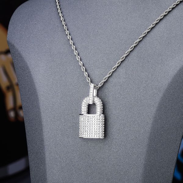 

new hip hop bling lock pendant bling cubic zircon necklace for women men jewelry charm necklace, Silver