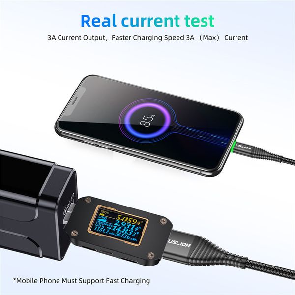 

0.5m/1m/2m uslion led 3a usb type c fast charge wire for samsung galaxy xiaomi huawei note 7 data usb-c cable charger cord