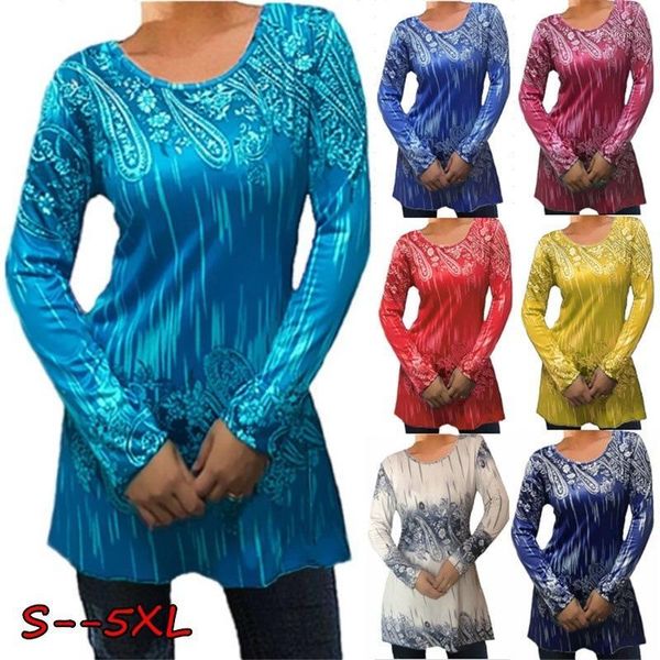 

women blouse 2020 spring autumn plus size 4xl 5xl casual tunic o-neck print shirts fashion womens long sleeve blouses blusa1, White