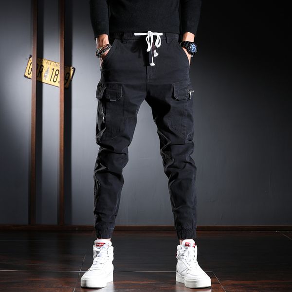 

2021 new newly designer fashion men jeans multi pockets casual cargo pants streetwear hip hop joggers wide leg long trousers rj, Blue