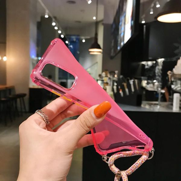 

lanyard chain phone case for samsung galaxy a91 a20e a50 a70 candy color ribbon lanyard chain hanging case for a51 qylgzg