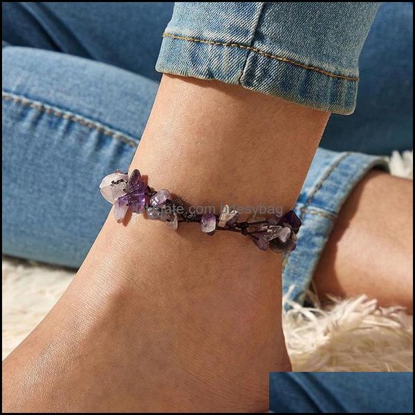 

anklets jewelry bohemain purple stone for women charms irregar geometry adjustable rose foot chian wholesale drop delivery 2021 9kawo, Red;blue