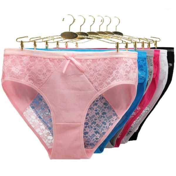 

3pcs/lot women's cotton briefs mid-rise solid lace patchwork large size panties ladies briefs women underwear1, Black;pink