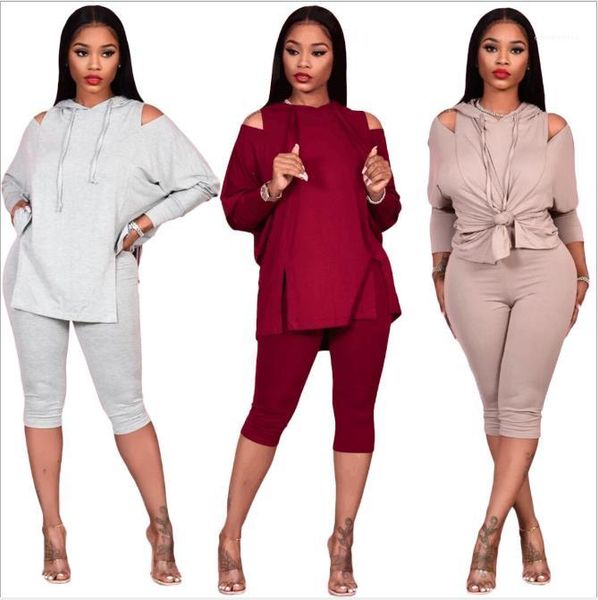 

solid color strapless split hooded pants sets women clothes women designer tracksuits casual long sleeve, Gray