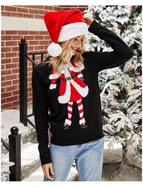 

autumn and winter pullover christmas sweater women, White;black