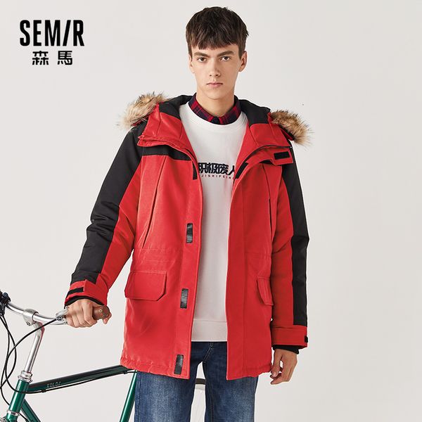 

semir down jacket men 2020 winter new short color contrast stitching fur collar hooded thermal fahsion coat male