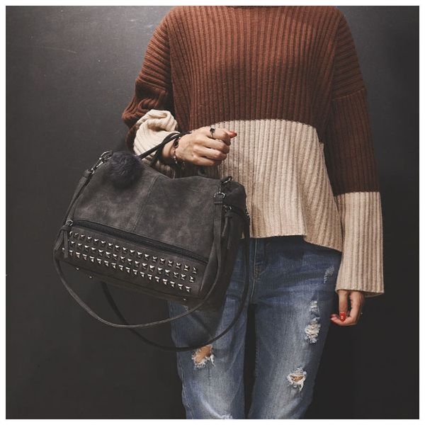 

hbp non-brand frosted new women's bag fashion leather motorcycle bag rivet portable one shoulder women's leisure bag sport.0018 jf