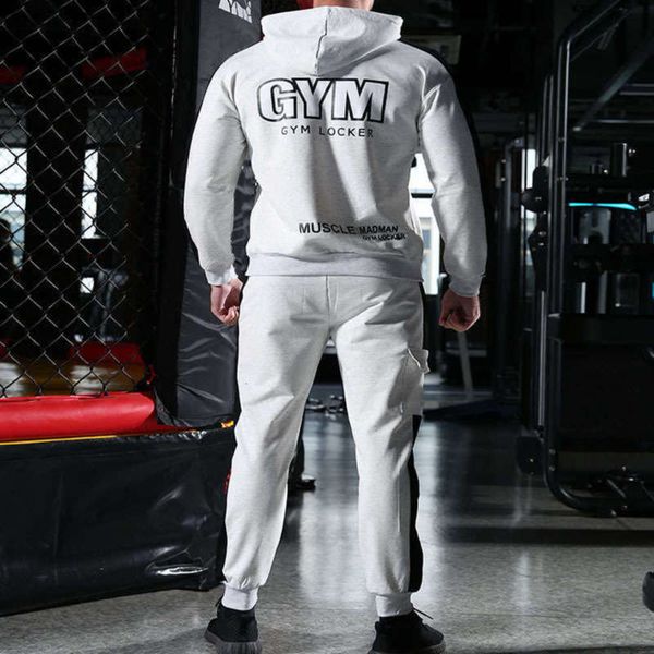 

new sports two piece men's coat zipper gym training suit hood 4i5q, Gray