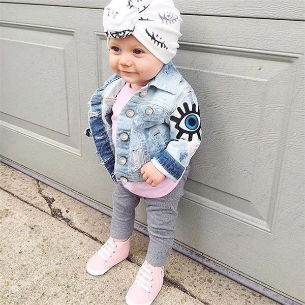 Baby Mädchen Denim Jacken für Jungen Jacken und Mäntel Kinder Jacke Frühling Herbst Augen Stickerei Jeans Mantel Kinder Oberbekleidung LJ200828