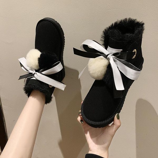 

2020 winter shoes new wild snow boots women pom-pom fur warm ankle boots female casual shoes black khaki thick non-slip