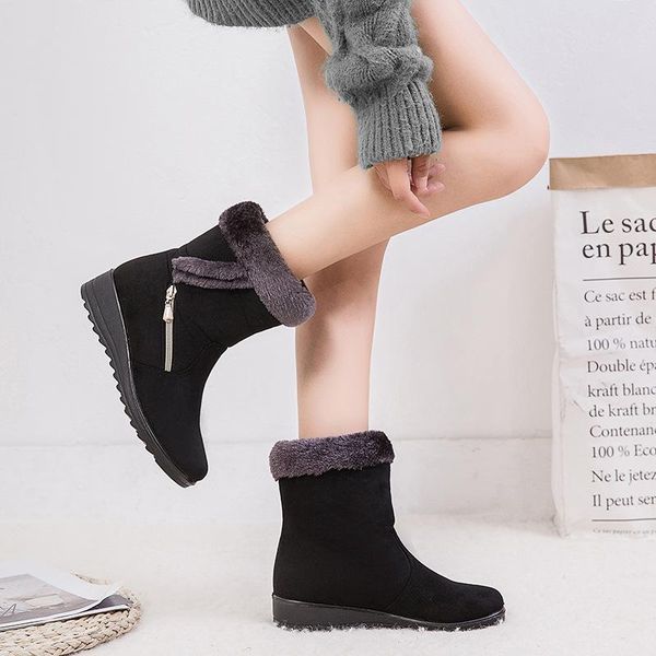 

winter new warm women's snow boots side zipper suede leather 43 size low heel casual women's shoes ankle boots for women, Black