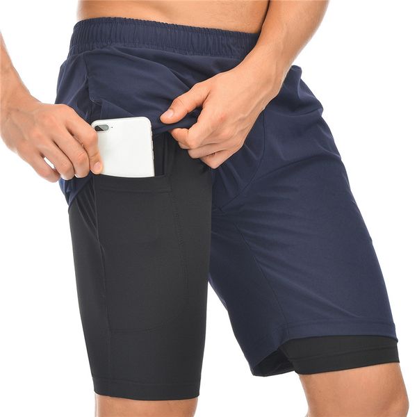 

running shorts 2021 mens 2 in 1 sports male double-deck fitness quick drying man jogging gym men, Black;blue
