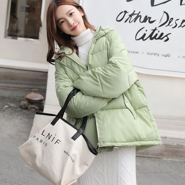 

2020 winter women's parkas jacket coats down cotton thicken warm parka hooded female street loose plus size jacket outerwear1, Black