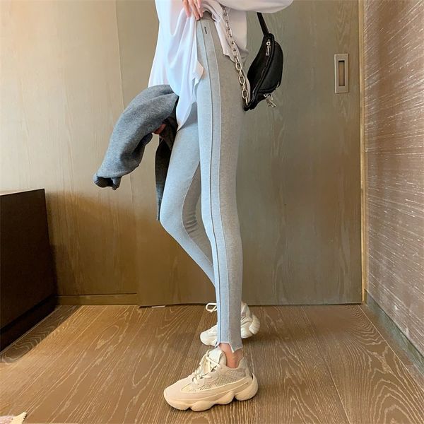 

autumn and winter high waist tight elastic leggings show thin, wear parallel bar printed pencil pants, small foot capris