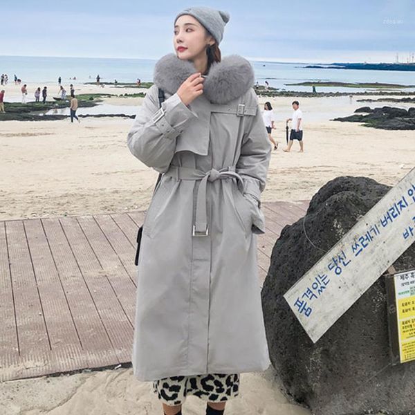 

women's down & parkas women jacket winter large real natural fur hooded 90% white duck coat female thick warm long parka1, Black