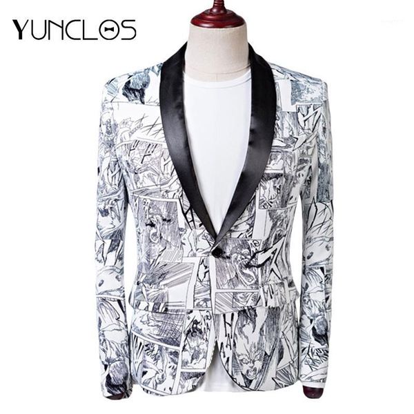 

yunclos 2019 gragon ball men's blazer wedding party suit jackets slim fit shawl collar blazer jackets masculino1, White;black