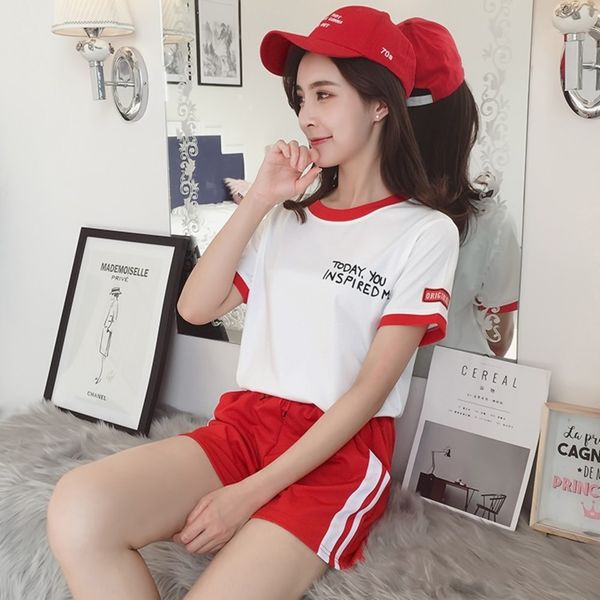 

студенческие футболки шорты и спортивный костюм новый корейский прохладно короткий рукав футболки спортивные шорты две кусок набор для женщи, Gray