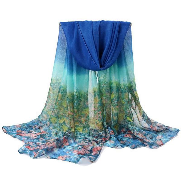 

scarves women 2021 silk scarf large size bali yarn small floral gradient warm chiffon shawl long section scarfs for ladies, Blue;gray
