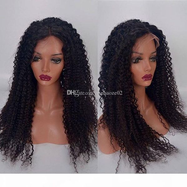 

lace front human hair wigs indian virgin hair kinky curly front lace human hair wig for black women, Black;brown