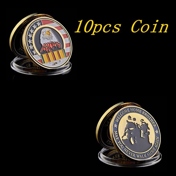 

10pcs usa welcome home brother craft gold plated commemorative challenge coin collection
