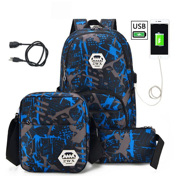

3pcs/set usb male backpacks high school bags for women 2019 boys one shoulder big student travel bag men school backpack mochila c1019