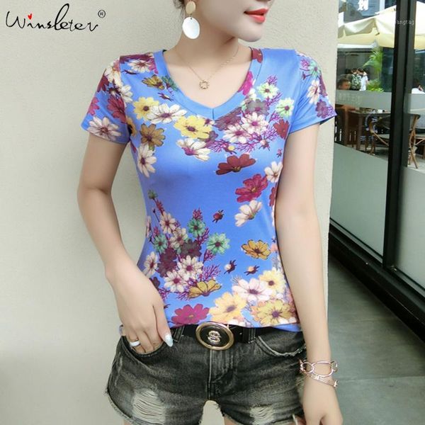 

summer european clothes t-shirt vintage print flowers women ropa mujer shirt short sleeve bottoming shirt tees 2020 t063261, White