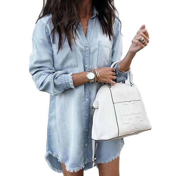 

casual women's long denim shirts autumn winter long sleeve shirt 5xl plus size jean blouses female oversize tassels denim shits, White