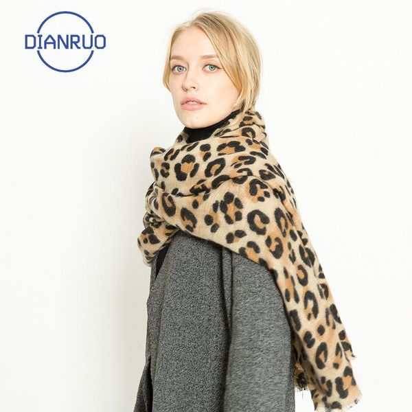 

dianruo european american autumn winter leopard pattern cashmere imitation warm and thickened women's scarf and shawl n628, Blue;gray