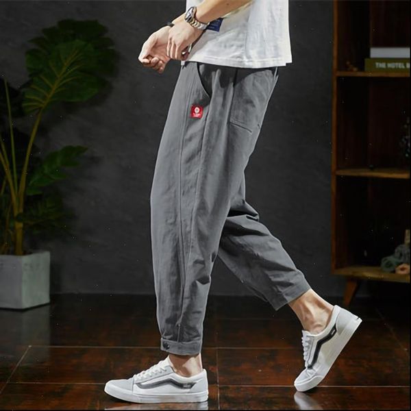 

men jogger harem pants linen pants men ankle length joggers 5xl plus size loose casual elastic waist black gray