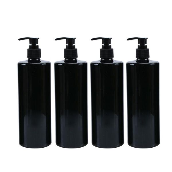 

4x refillable 500ml empty lotion pump bottles for gel soap dispenser shampoo 500ml black flat shoulder pressing lotion bottle