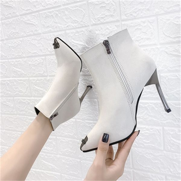 

new fall 2021 heel shoes pointed foot leather comfortable side from women's boots 82u4, Black