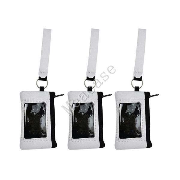 

sublimation print blank id card holder heat transfer printing neoprene mini coin purse multifunction wristlet wallets handbags f102306, White