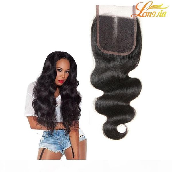 

4x4 lace closures 100% unprocessed brazilian body wave human hair lace closure part middle part three part 8a quality, Black;brown