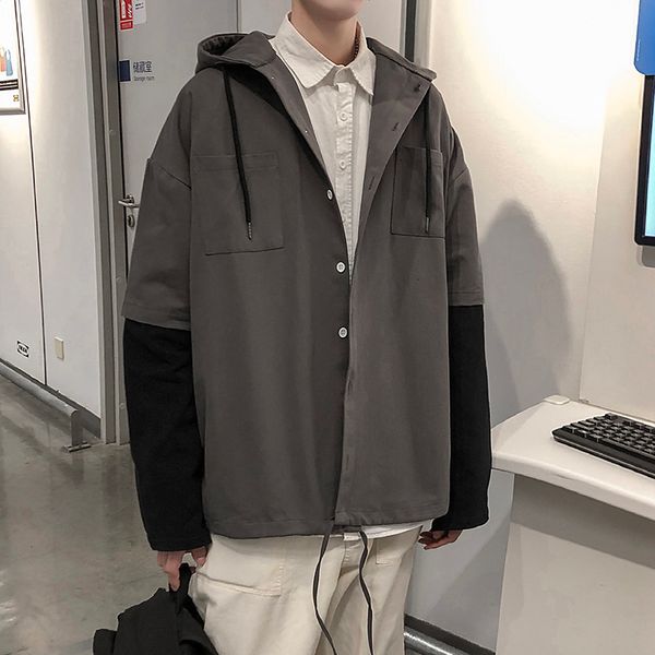 

2021 new sewing spring autumn shredded men's jacket with hood big size clothes five xl 5xl cef9, Black;brown