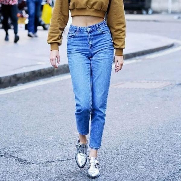 

2020 abner new american vintage brand denim jeans women fashion high waist slim solid ankle length harem pants mom jeans1, Blue