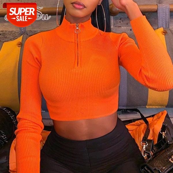 

artsu winter neon green basic cotton women turtleneck zipper long sleeve crop t shirt ladies harajuku casual black ts52604 #if3d, White
