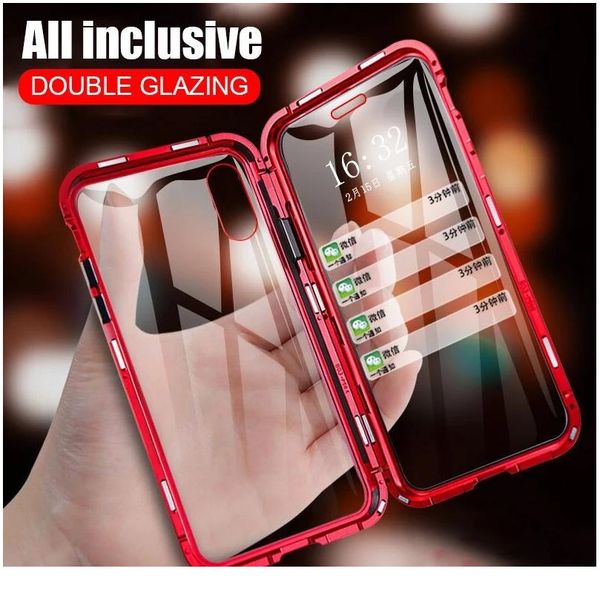 

metal magnetic adsorption case for iphone 12 11 pro max se 2 double sided tempered glass magnet for iphone x wmtgtv